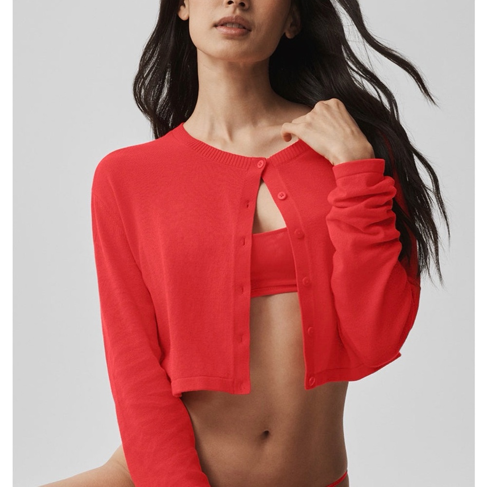 Alo Supernatural Sweater Cardigan - bright red